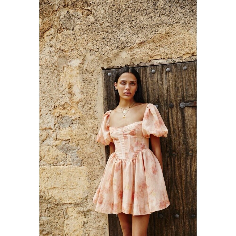 Bardot Peach Puff Sleeve Dress - Picture 2 of 4